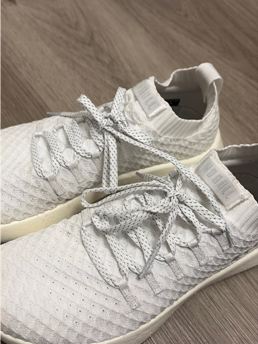NOBULL White Knit Casual Sneakers with Tan Toe Accent - Picture 2 of 4